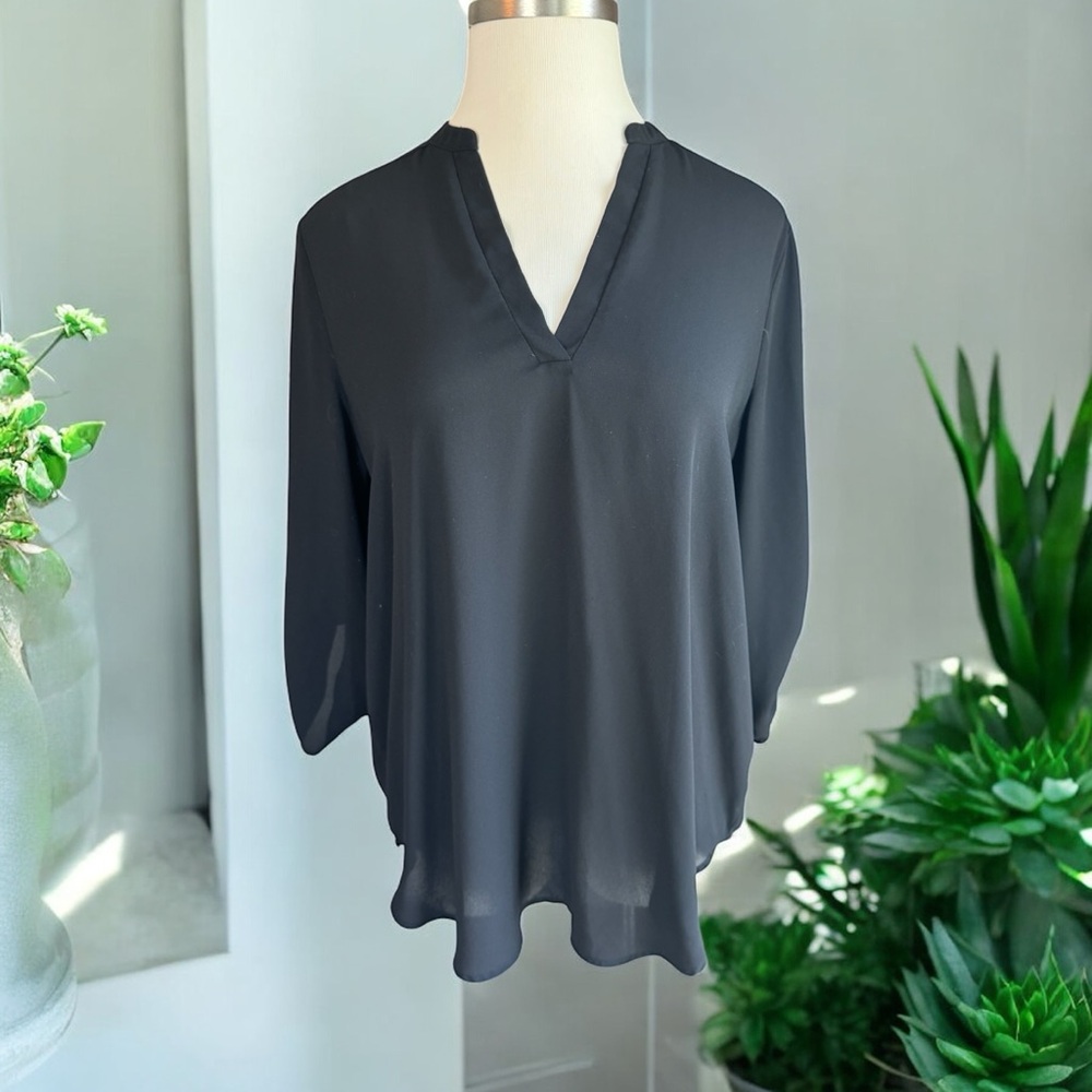 Gibson Latimer Black Sheer 3/4 Sleeve Blouse